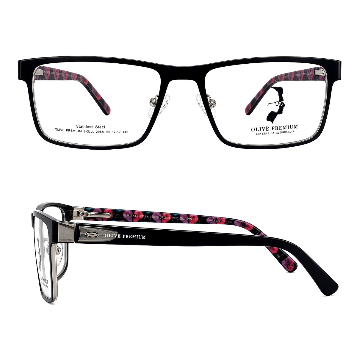 Olive Premium SKULL 205M Negro con varillas estampadas - Imagen 2