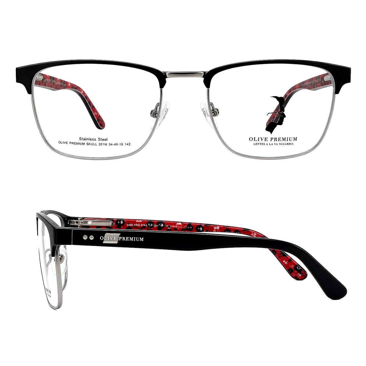 Olive Premium SKULL 201M Negro y plata con varillas estampadas - Imagen 2