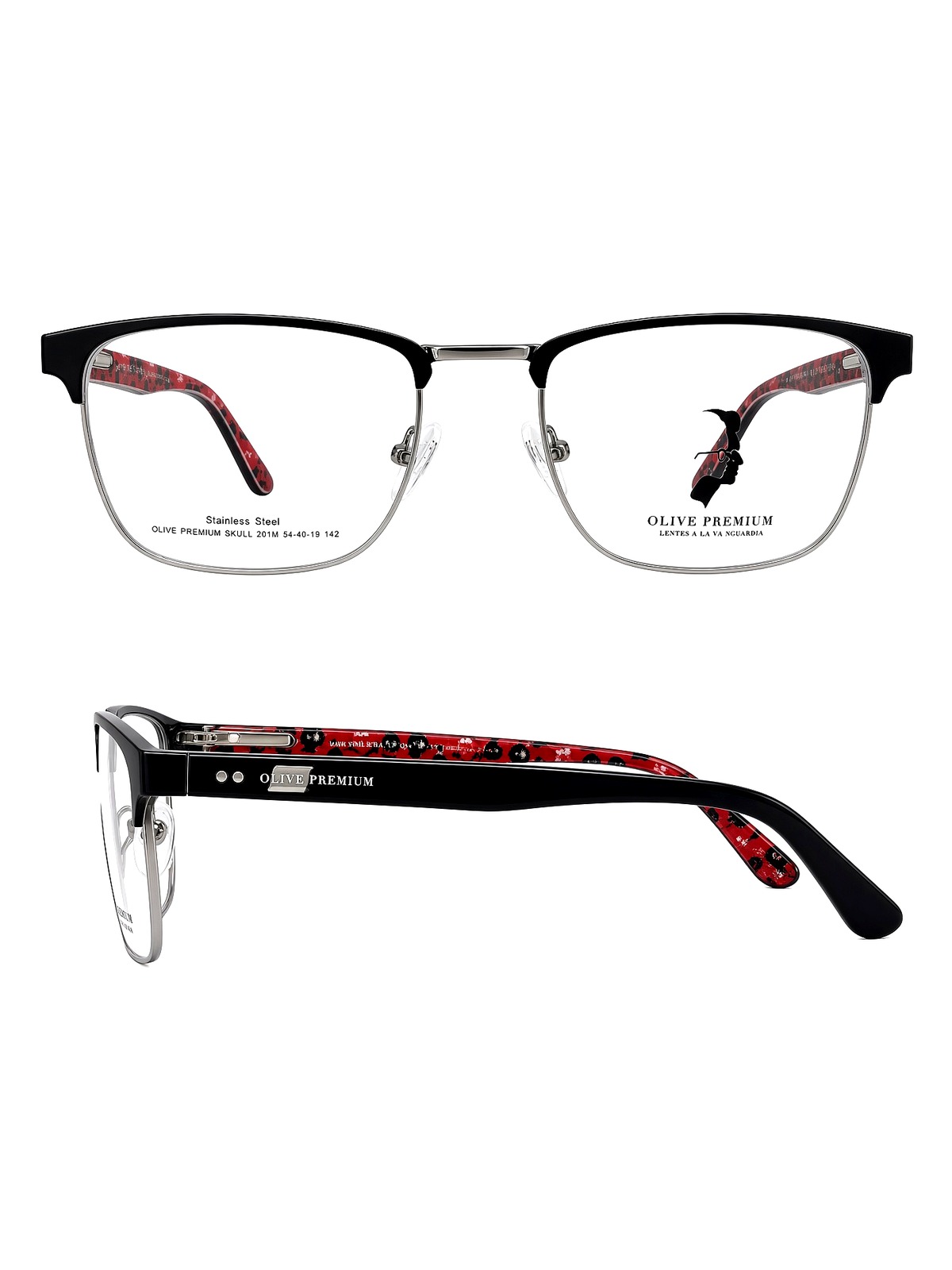 Olive Premium SKULL 201M Negro y plata con varillas estampadas